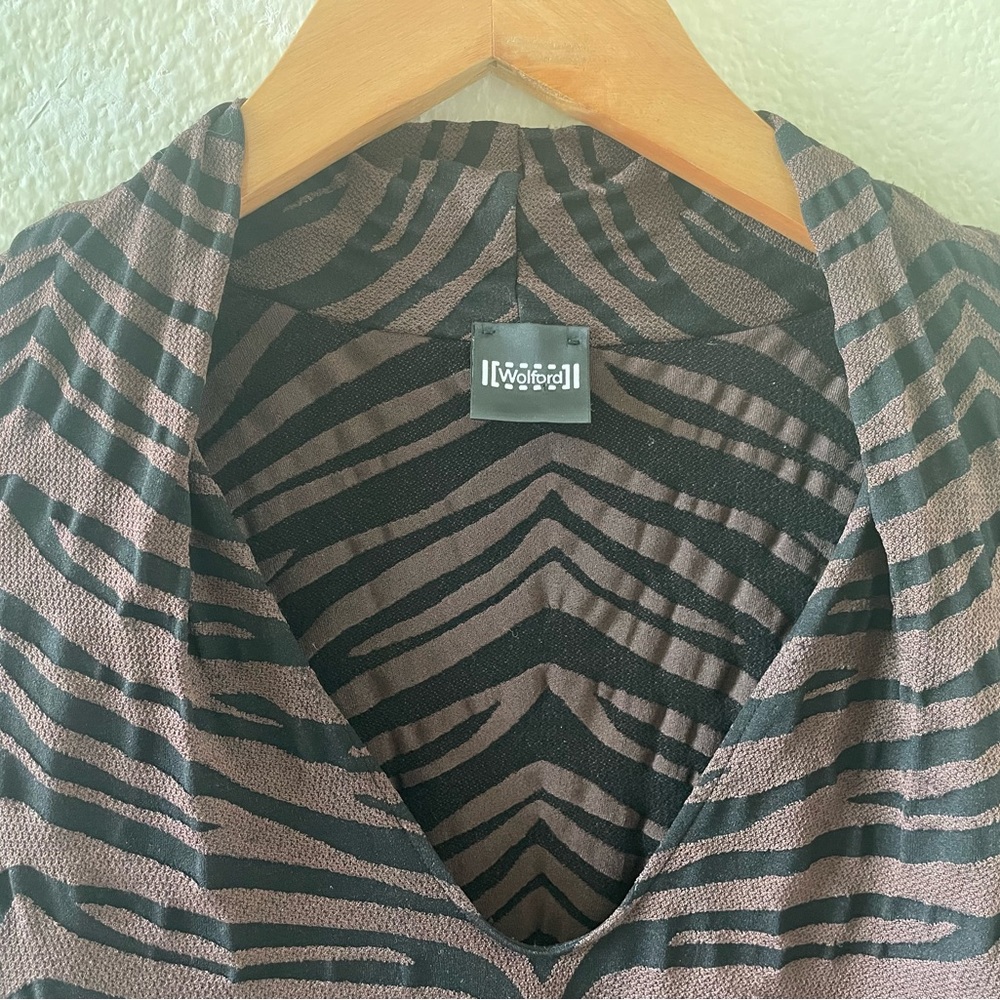 Wolford Black & Brown Tiger Stripe Long Sleeve Thong Bodysuit/ small - Picture 14 of 16